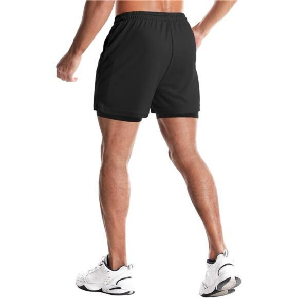 Mens 2 in 1 Gym Shorts 5 Inch Liner Running Workout Athletic Mesh Shorts - Picture 2 of 7